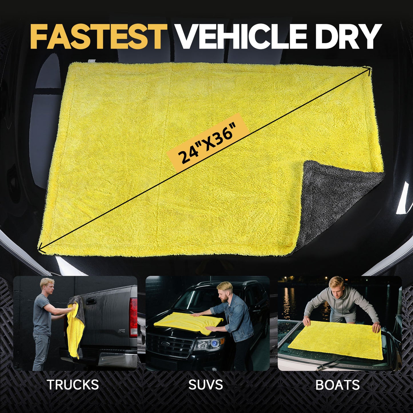 Toretark® Car Drying Towel Extra Large Microfiber Towel for Cars Cleaning & Detailing Supplies Double-Sided High Absorbency Edgeless Design