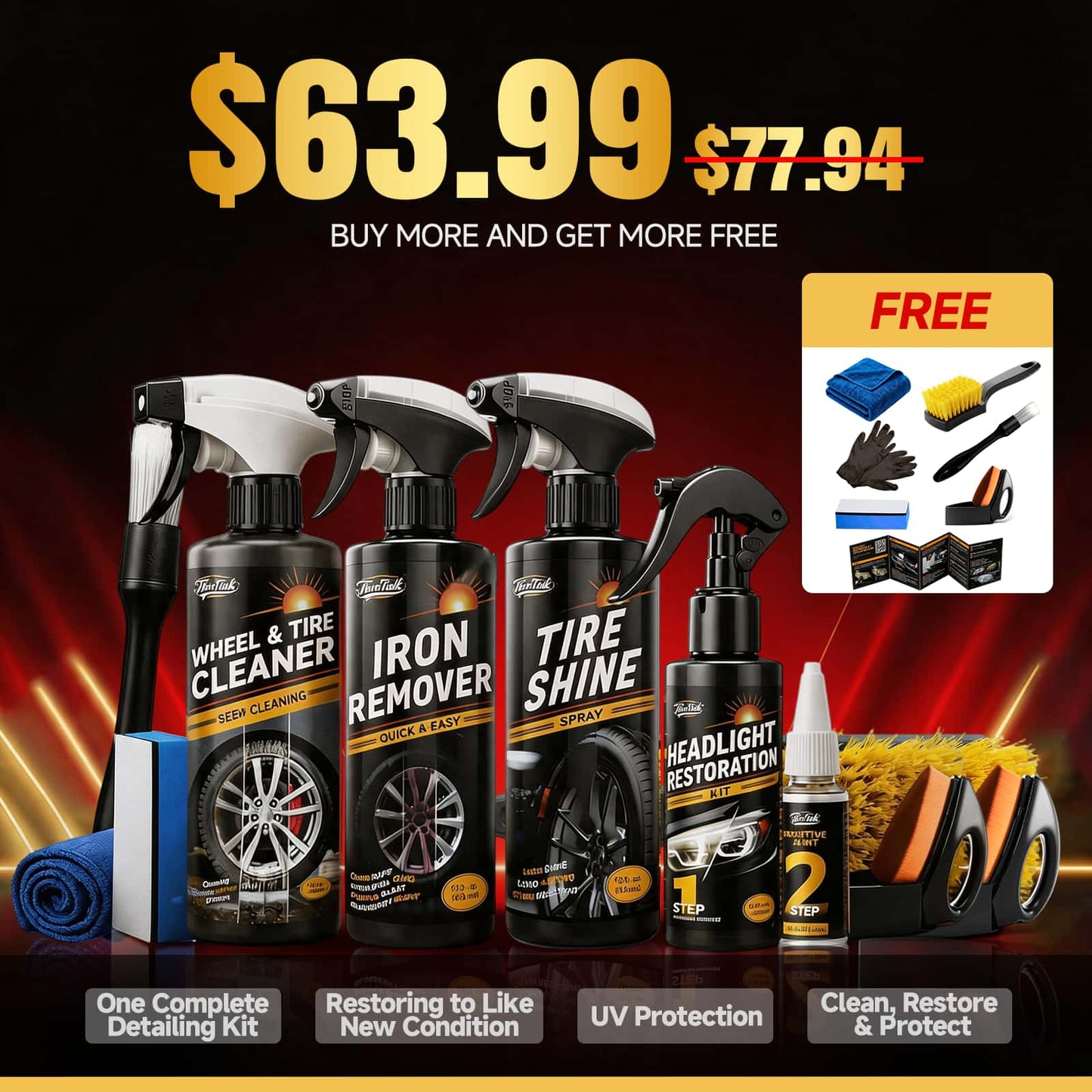 Car Restoration &  Detailing Kit - Headlight + Tire+ Wheel