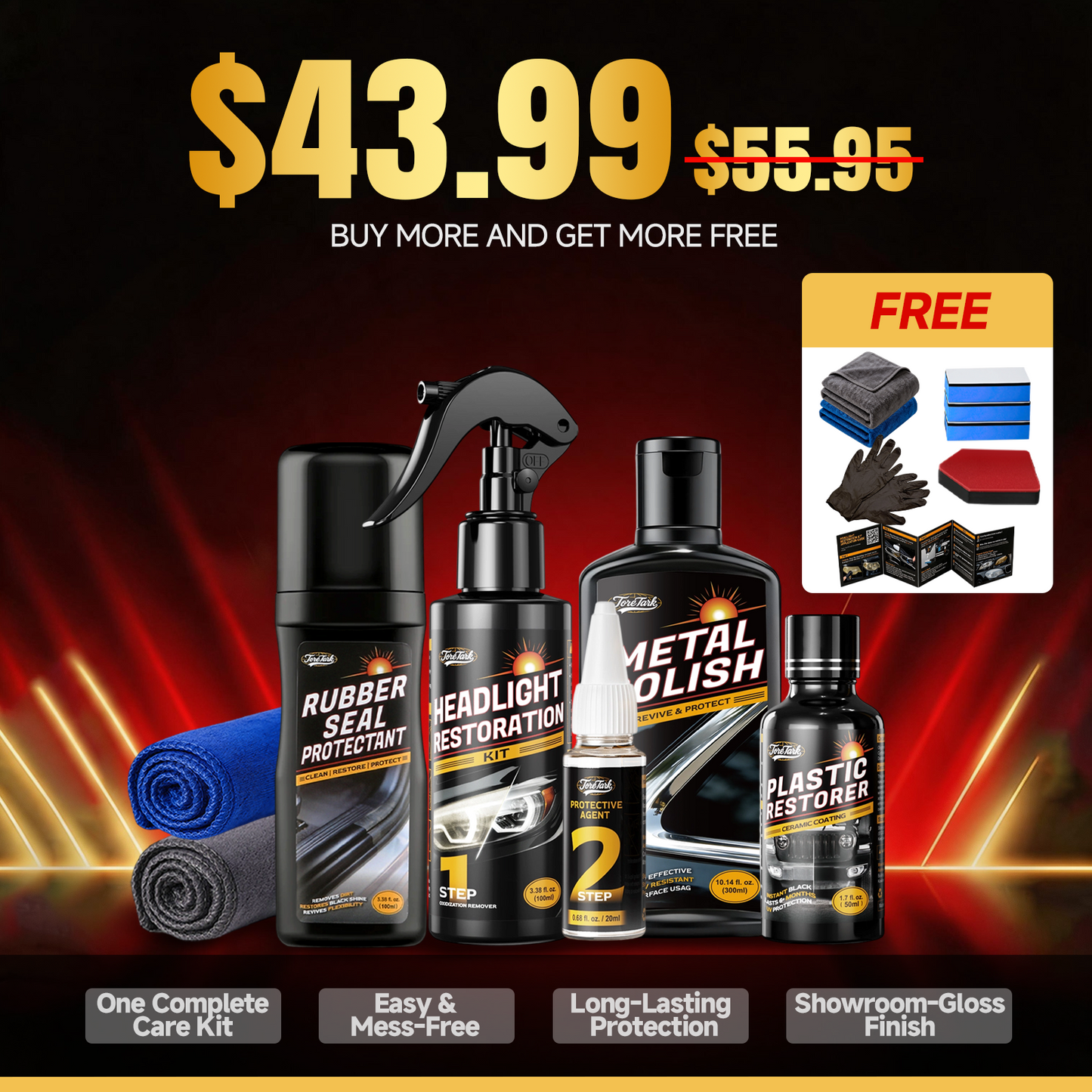 Complete Car Restoration Kit - Headlight + Plastic + Rubber + Metal