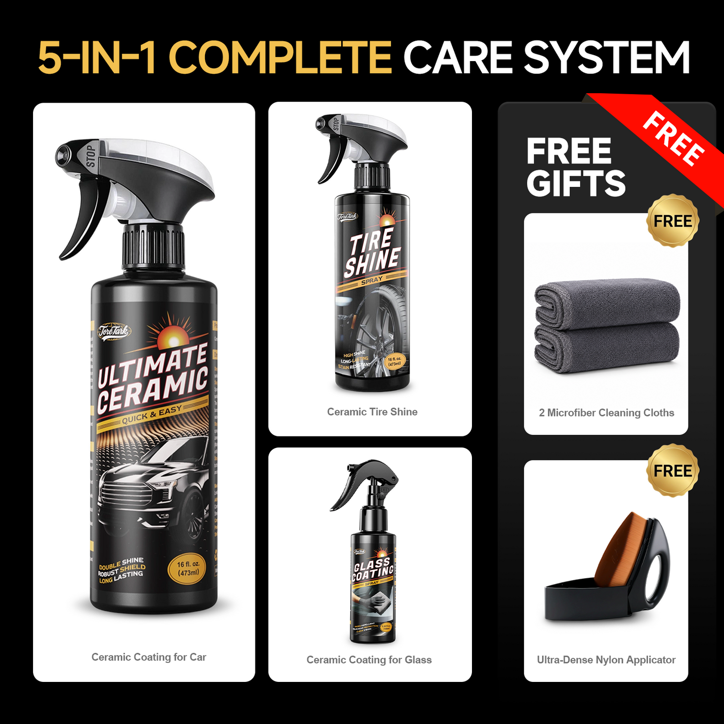 Car Ceramic Coating Kit - Paint + Glass + Tires