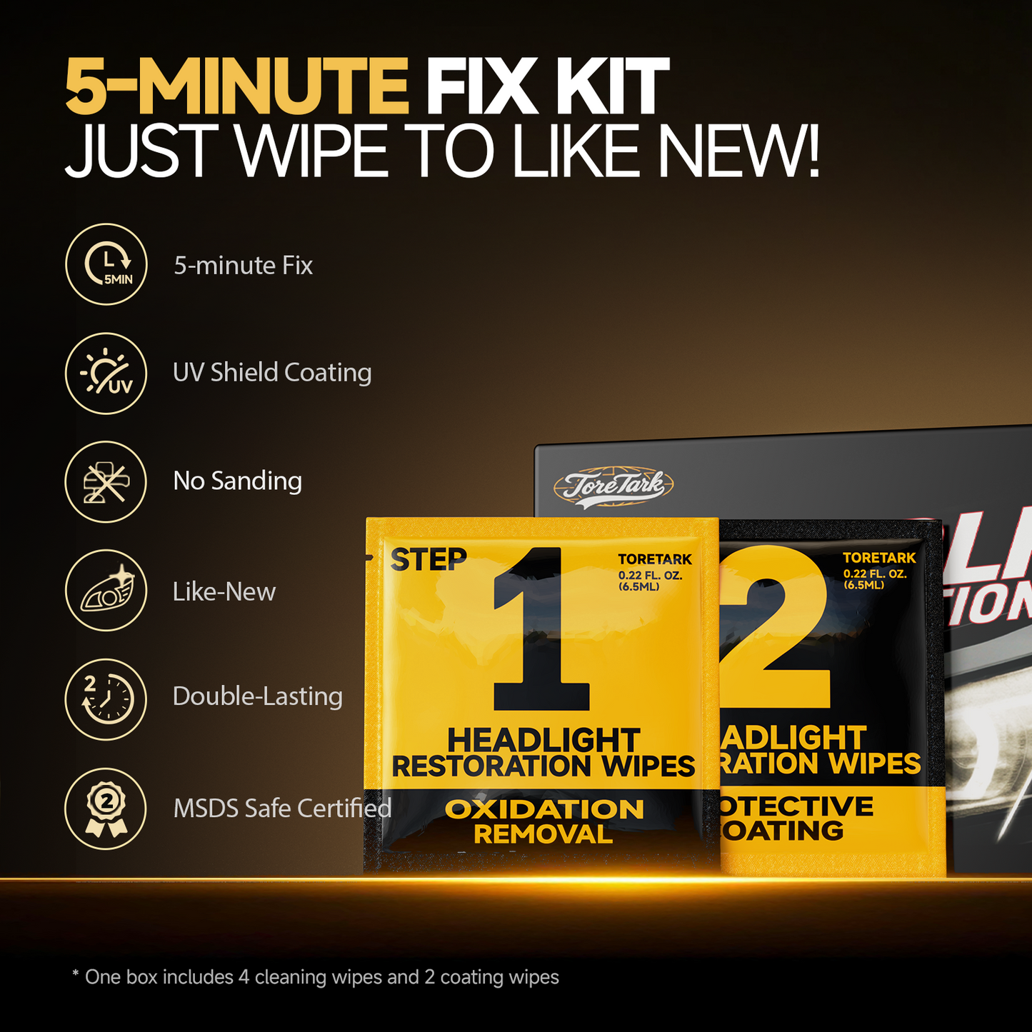 Toretark Headlight Restoration Wipes Kit