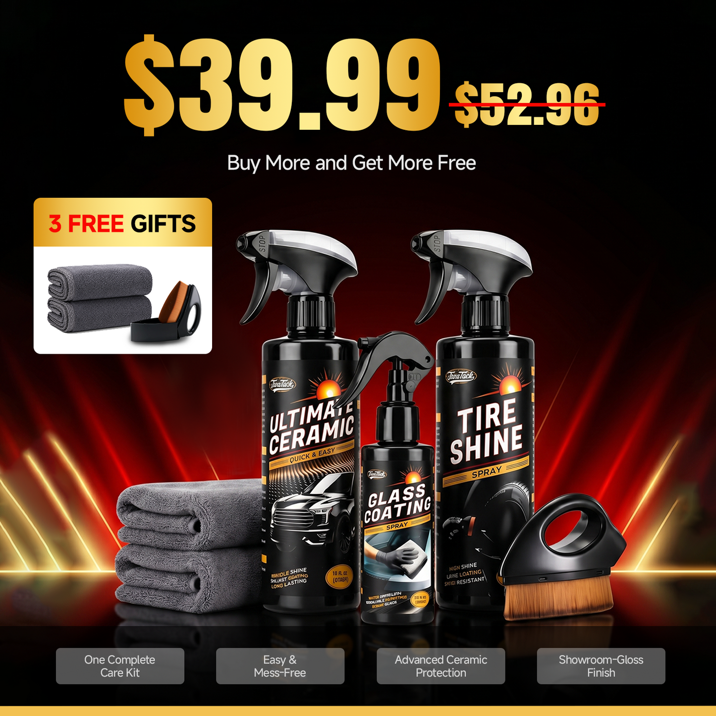 Car Ceramic Coating Kit - Paint + Glass + Tires