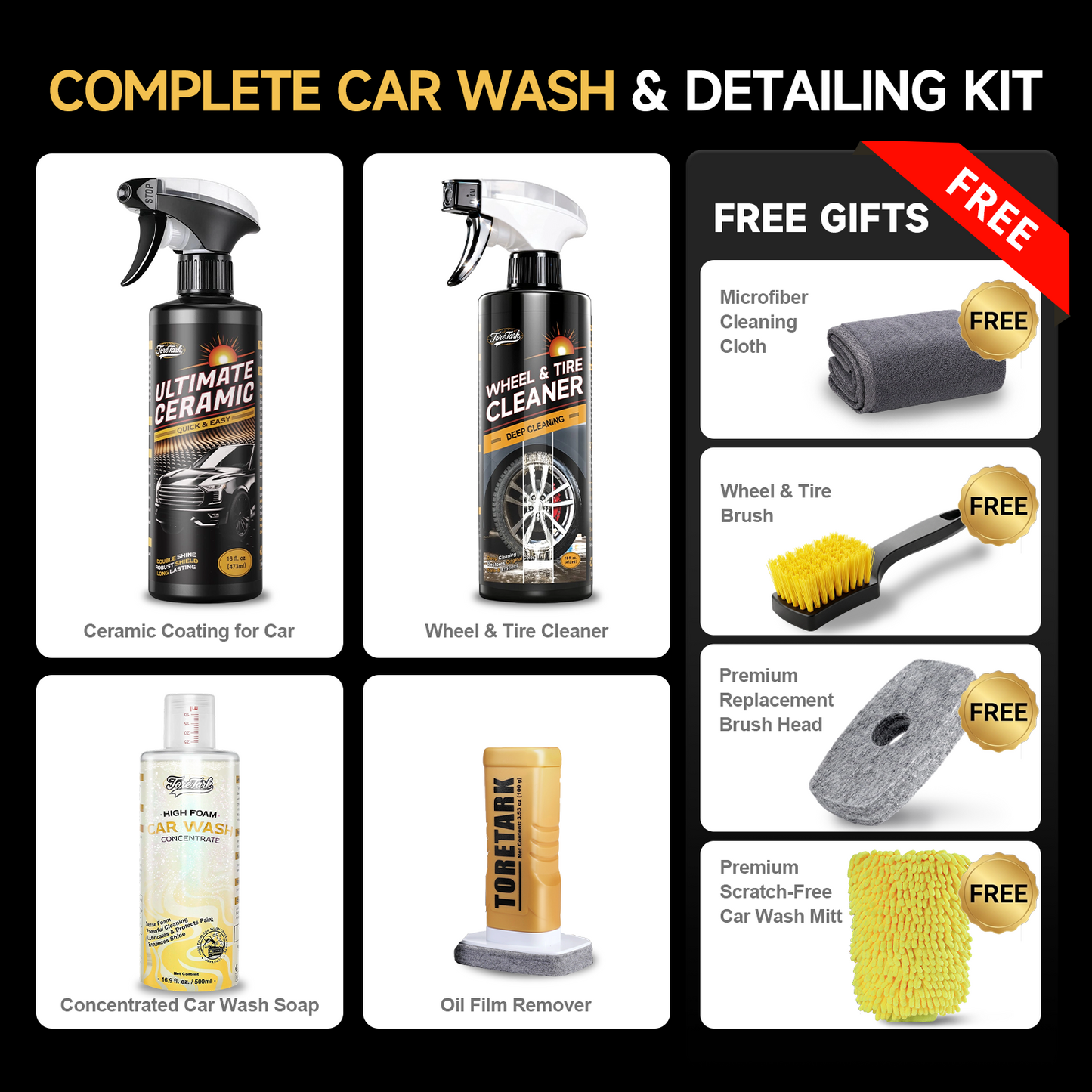 Complete Car Wash & Detailing Kit - Clean + Coat + Shine