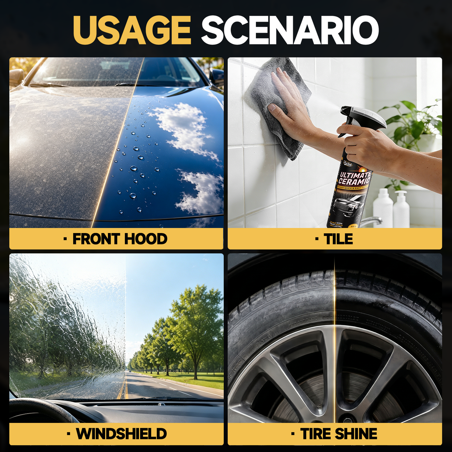 Car Ceramic Coating Kit - Paint + Glass + Tires